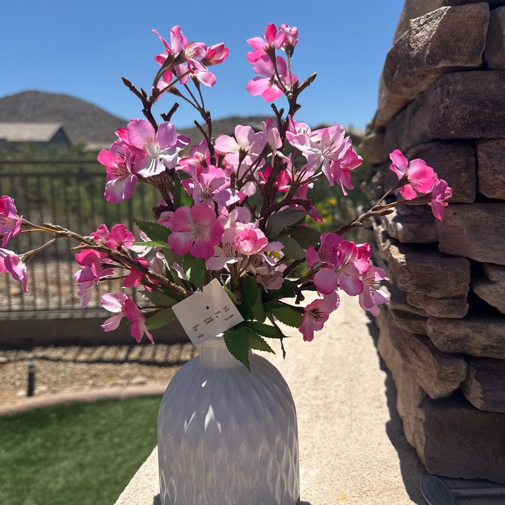 Cherry blossom, flowers, and white vase NWT